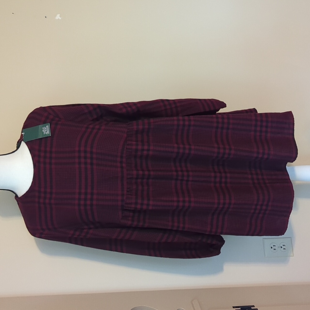 NWT Wild Fable Jumper Plaid Long Sleeve Dress MEDIUM Red Black Pockets